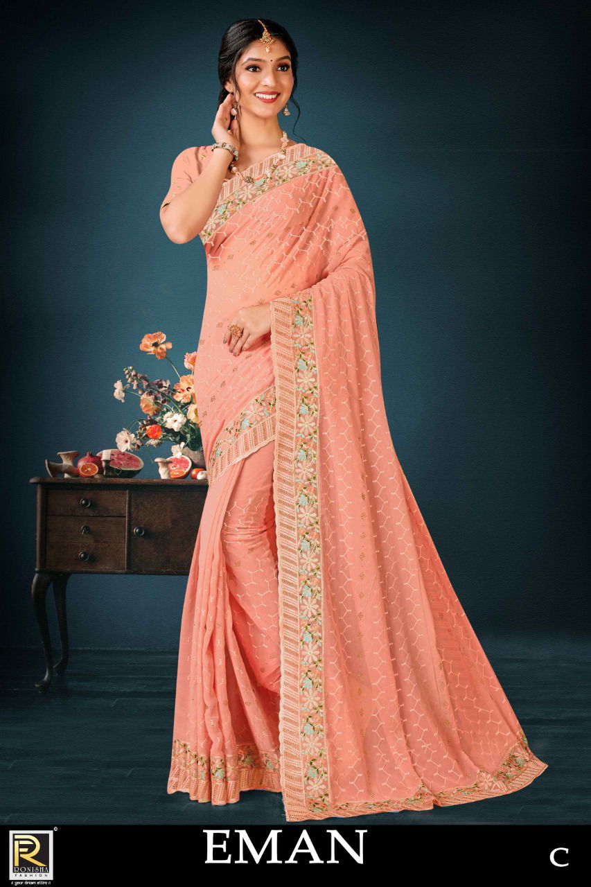 Ronisha Eman Festive Wear Wholesale Georgette Saree Catalog
